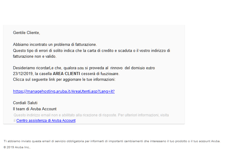 Area clienti aruba scam