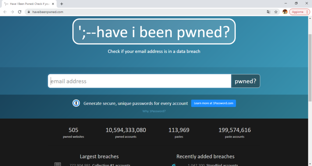 Home page di Have I been pwned