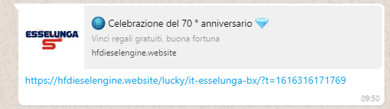 Ecco come si presenta il messaggio di Whatsapp per la celebrazione del 70° anniversario di Esselunga