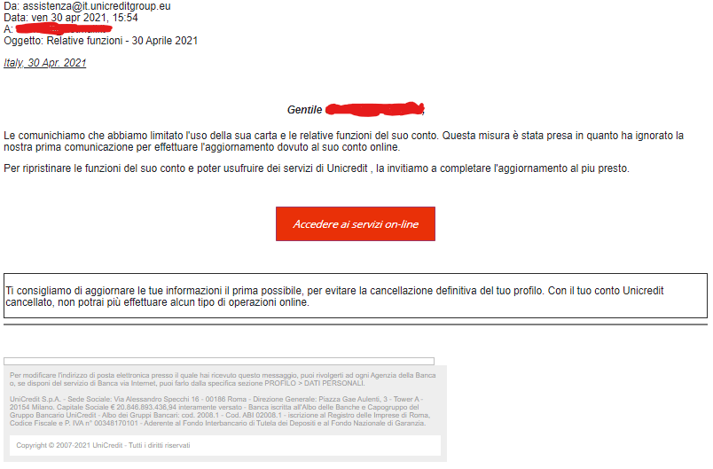 Finta email di Unicredit