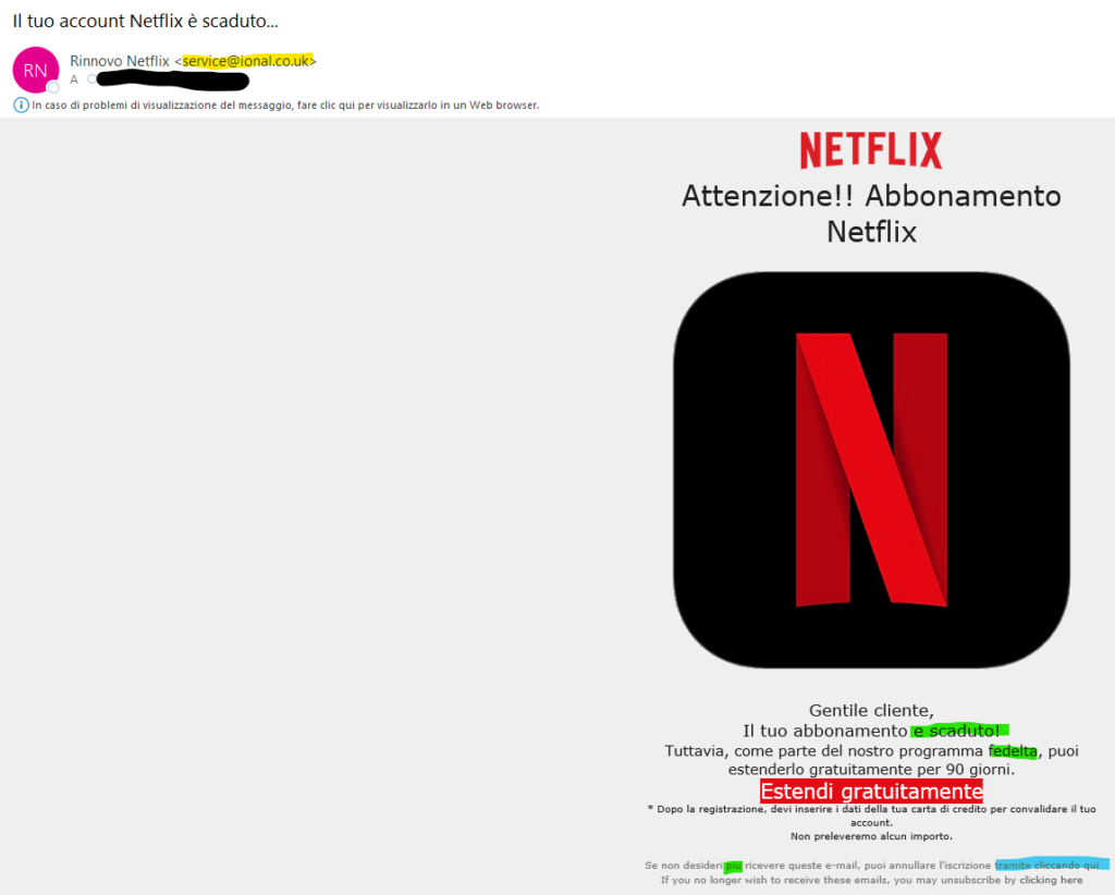 Falsa email Netflix
